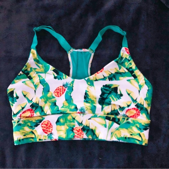 Wildfox Sweat Green Yellow Palms and Pina Sports Bra Size Large - Picture 4 of 8